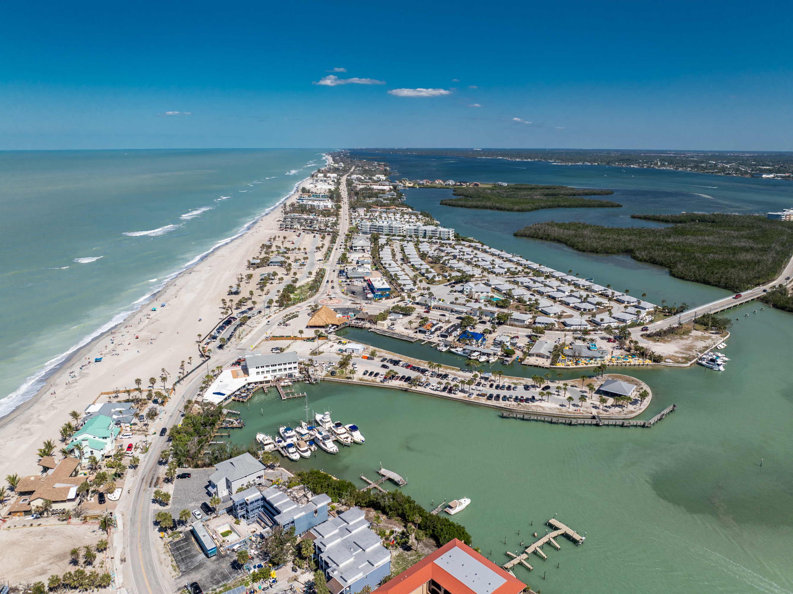 Aerial view of Manasota Key and Englewood Beach between the Gulf and bay